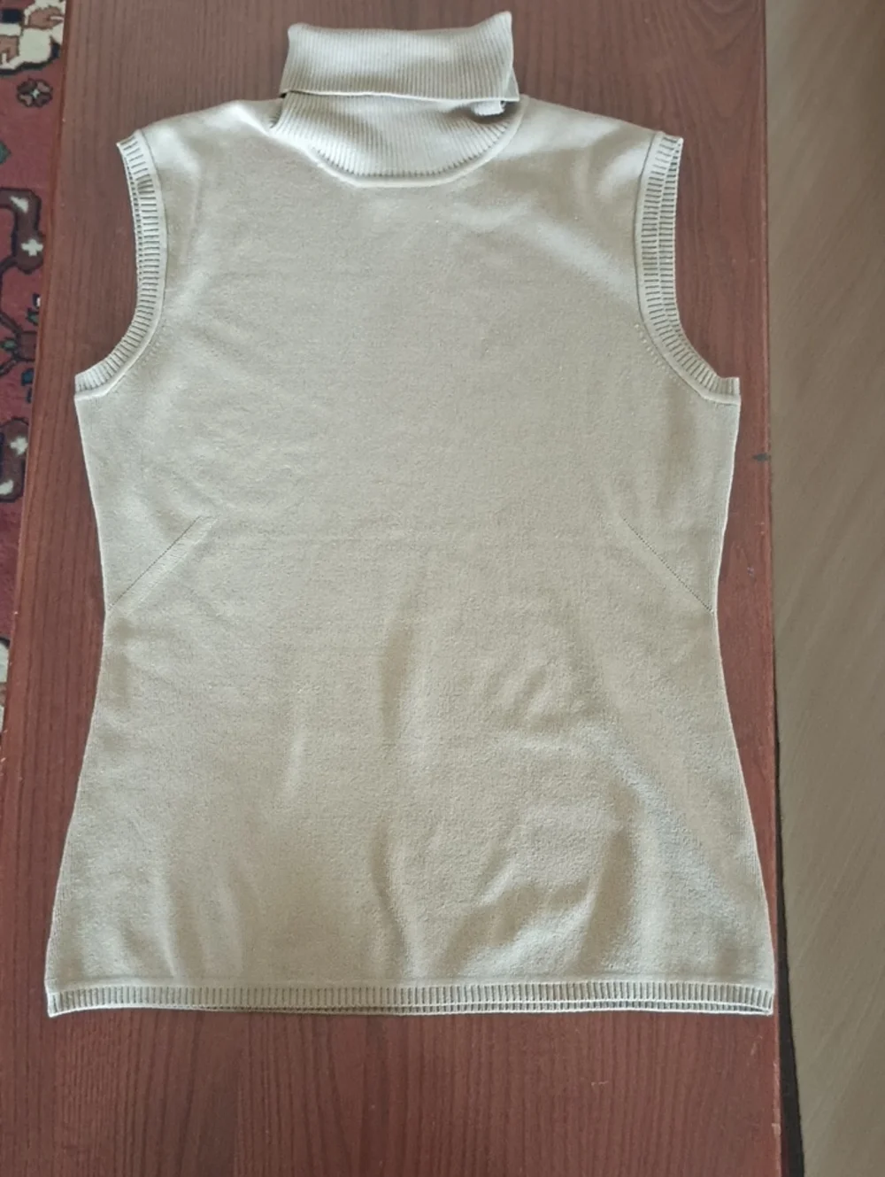 Sleeveless Turtleneck Knit Tank in Light Cream